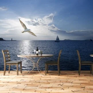 Güvercin ve Deniz Manzaralı Duvar Posteri