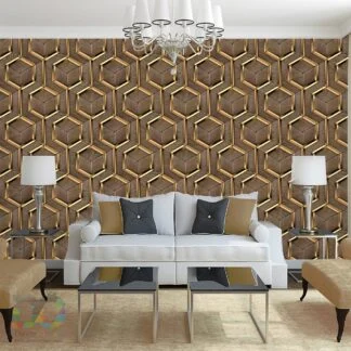 Geometrik 3D Ahşap Efektli Duvar Kagidi
